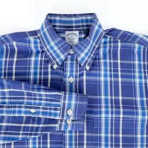 Brooks Brothers Regent Fit Blue Plaid Button Down Shirt MD Medium Supima Cotton